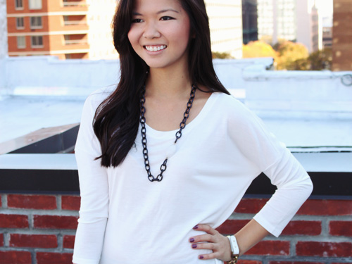 Jenny in Jacquard; NYC fashion blogger; style blog; outfit photos; fall outfit; Zara cream long sleeve tunic; Uniqlo HeatTech black leggings; Spike the Punch Madelyn black chain quartz stone necklace; Joe Fresh cuff; Coach Candace carryall tote bag in camel; Steve Madden black riding boots