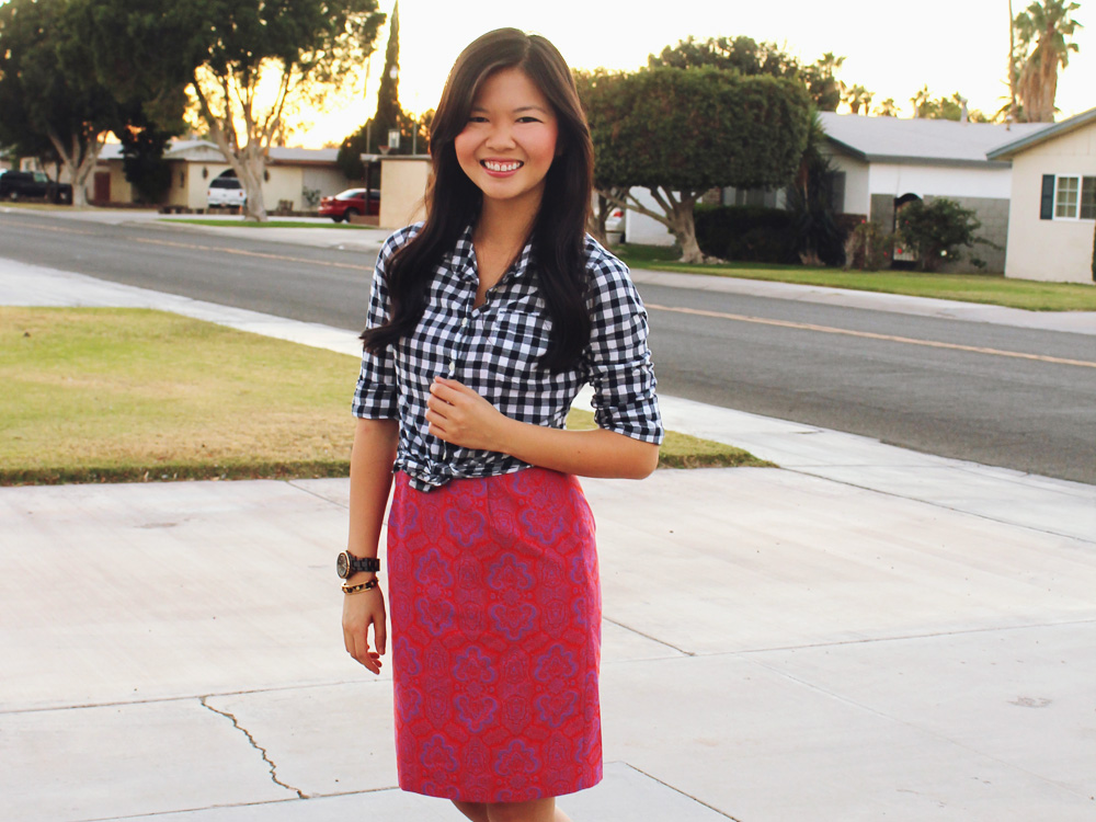 Jenny in Jacquard Gingham Paisley 3