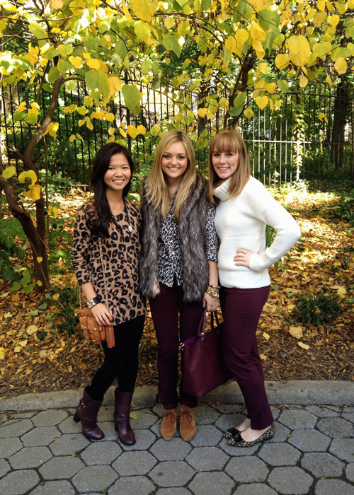 Jenny in Jacquard; NYC fashion blogger; style blog; outfit photos; fall fashion; Old Navy leopard sweater dress; Uniqlo HeatTech black leggings; Spike the Punch Madelyn black chain necklace; Diane von Furstenburg DVF Yardley maroon burgundy oxblood boots; Rebecca Minkoff cognac brown BF crossbody bag; Joe Fresh black gold Hermes-inspired cuff