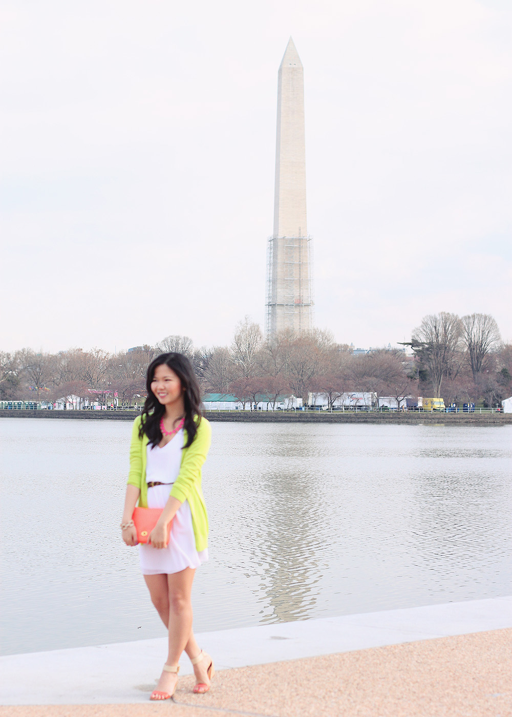 Skirt The Rules Blog; NYC fashion blogger; style blog; spring outfit photo; Tobi white square one spring dress; Gap luxlight vneck cardigan in neon green thumb; BaubleBar pink tab necklace; C. Wonder leopard calf hair belt; J.Crew pave square link bracelet; J.Crew neon rose crossbody bag worn as clutch; Sam Edelman wedges