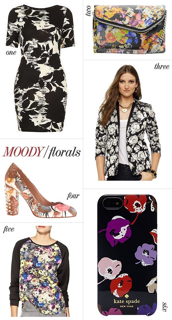 Skirt The Rules Blog; NYC fashion blogger; style blog; how to wear florals for fall; Kate Spade Flutter Floral iPhone 5 case; Hobo Zara Vintage floral clutch; Juicy Couture metallic floral blazer; J.Crew Etta stud heel floral pumps; Collective Concepts floral baseball t-shirt; Topshop Dark Flower Mini-Dress 