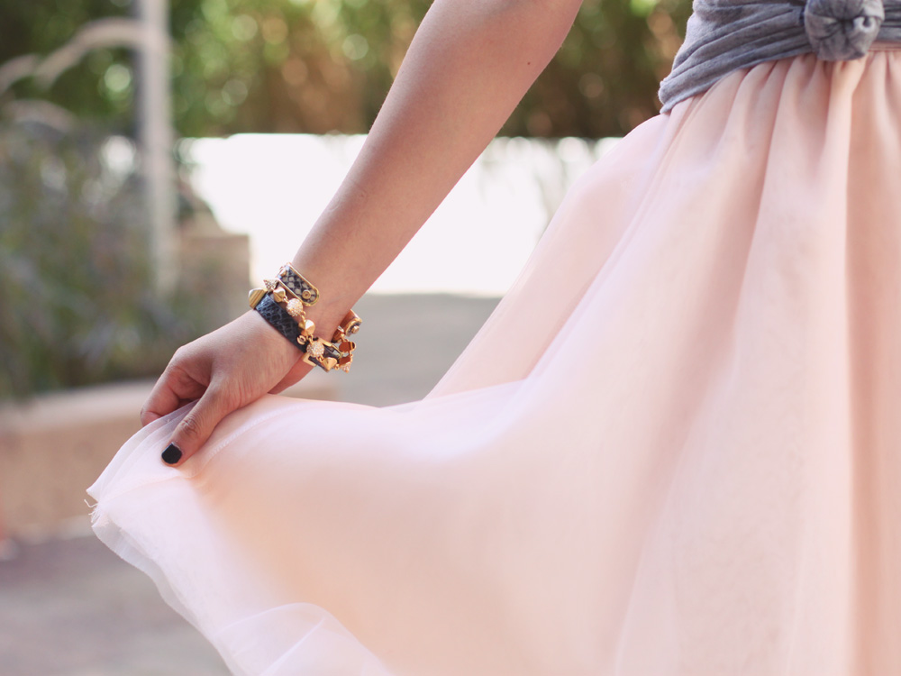 Skirt The Rules Blog; NYC fashion blogger; style blog; Big Star USA Rue embellished t-shirt; L. Mae Boutique pink ballerina tulle skirt; C. Wonder snakeskin skinny cuff bangle; CC Skye Mercy Princess pave cone bracelet; Juicy Couture pave pyramid leather bracelet; Diane von Furstenberg DVF black tassel clutch; Zara neon snake skin heels with buckles