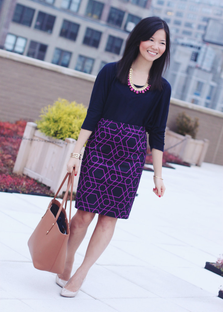 J.Crew Factory Purple Navy Geometric Pencil Skirt