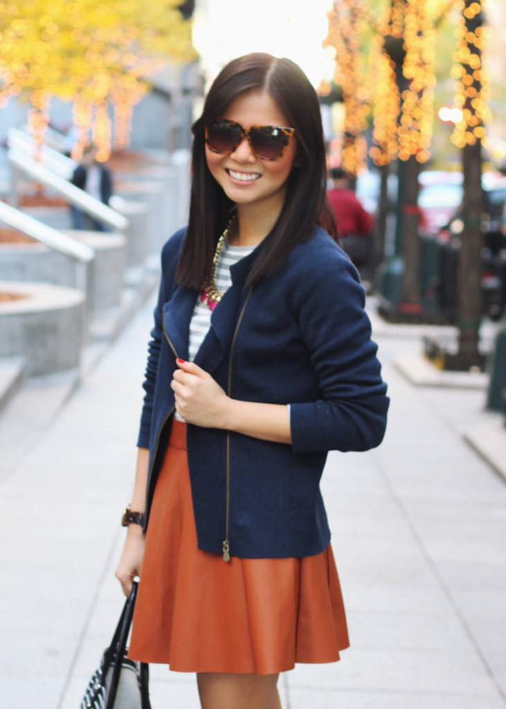 Nic and Zoe Navy Knit Moto Jacket
