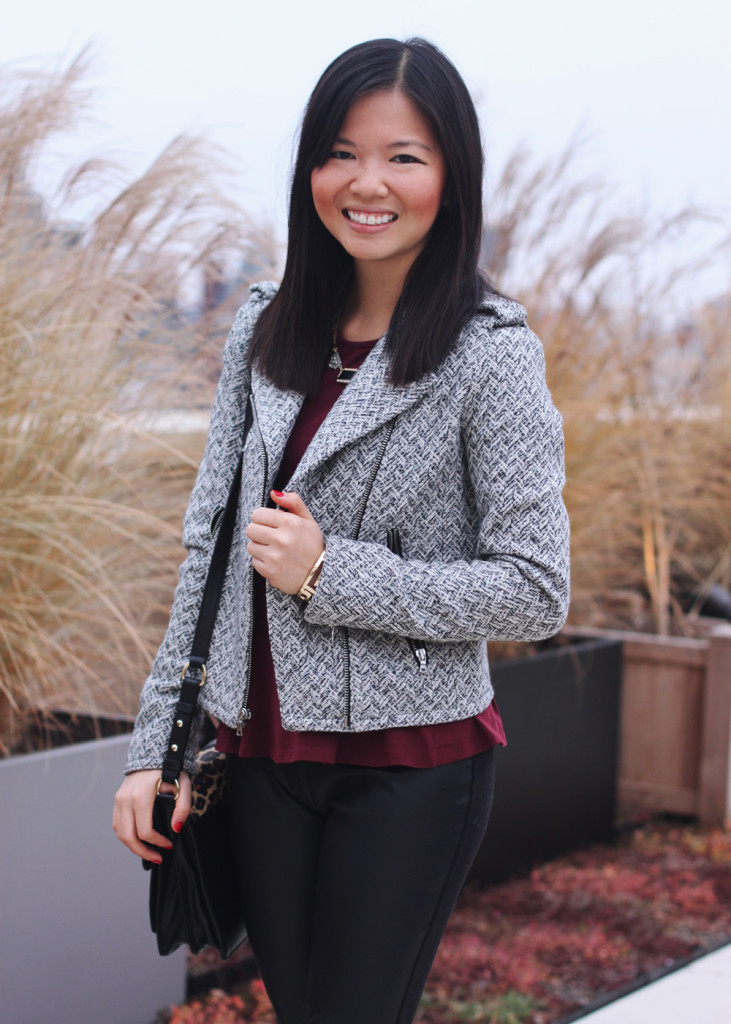 Black and White Tweed Moto Jacket