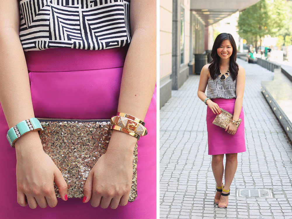 Geometric Top and Sequin Clutch