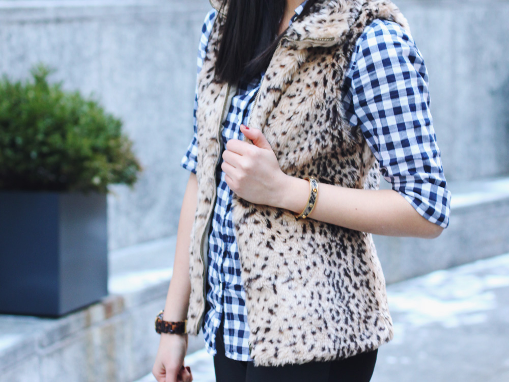 Gingham Shirt and Faux Fur Vest