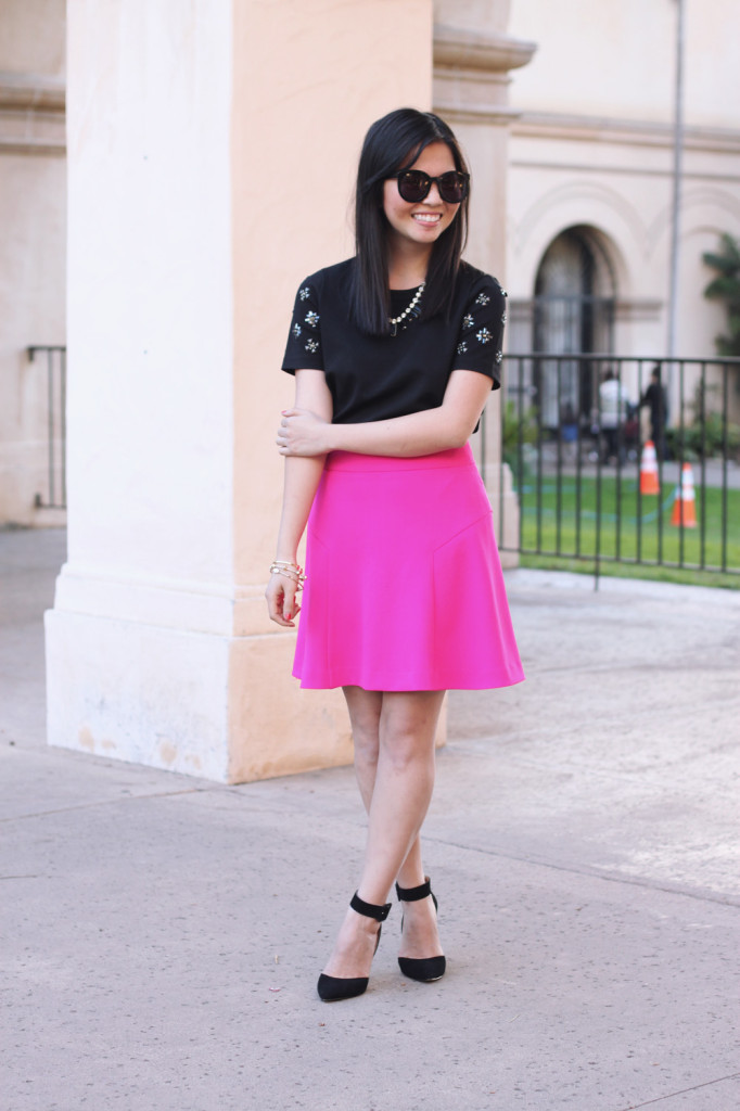 Sequin Shoulder Top & Hot Pink Skirt