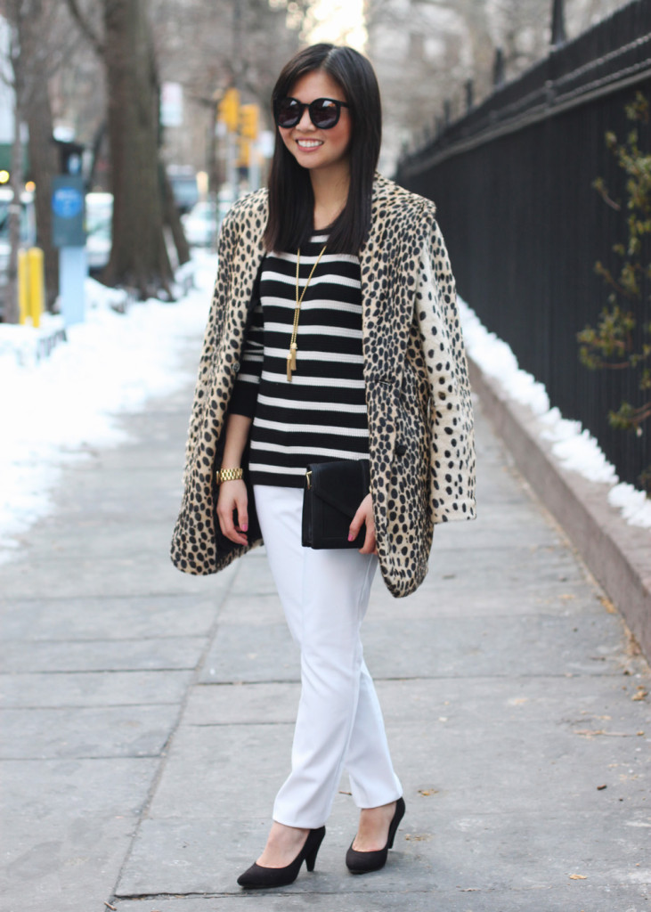 Leopard Coat & Striped Shirt