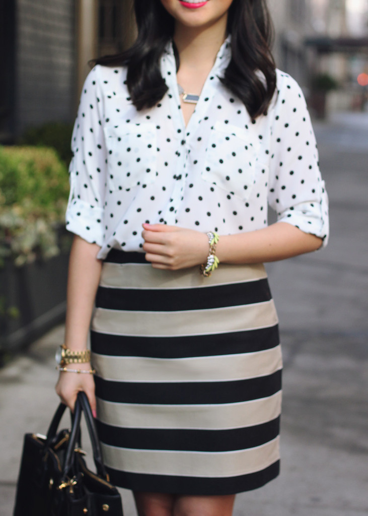 Polka Dot Blouse & Striped Skirt