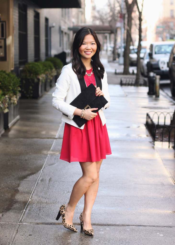 White Tuxedo Blazer & Red Dress