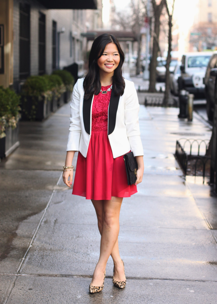 White Tuxedo Blazer & Red Dress
