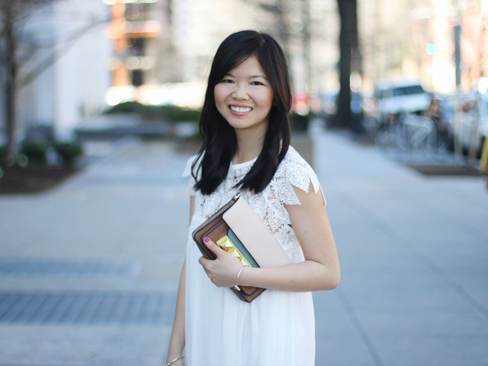 White Dress & Studded Clutch