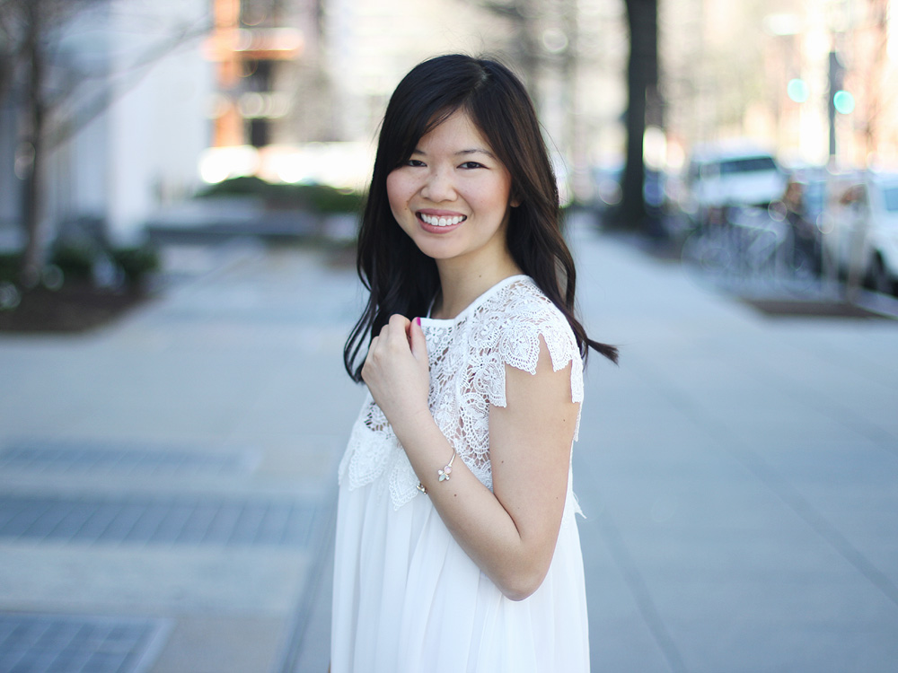 White Lace Dress & Delicate Bracelet