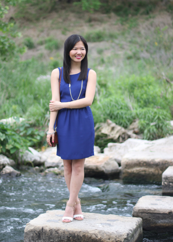Navy Dress & Nude Heels