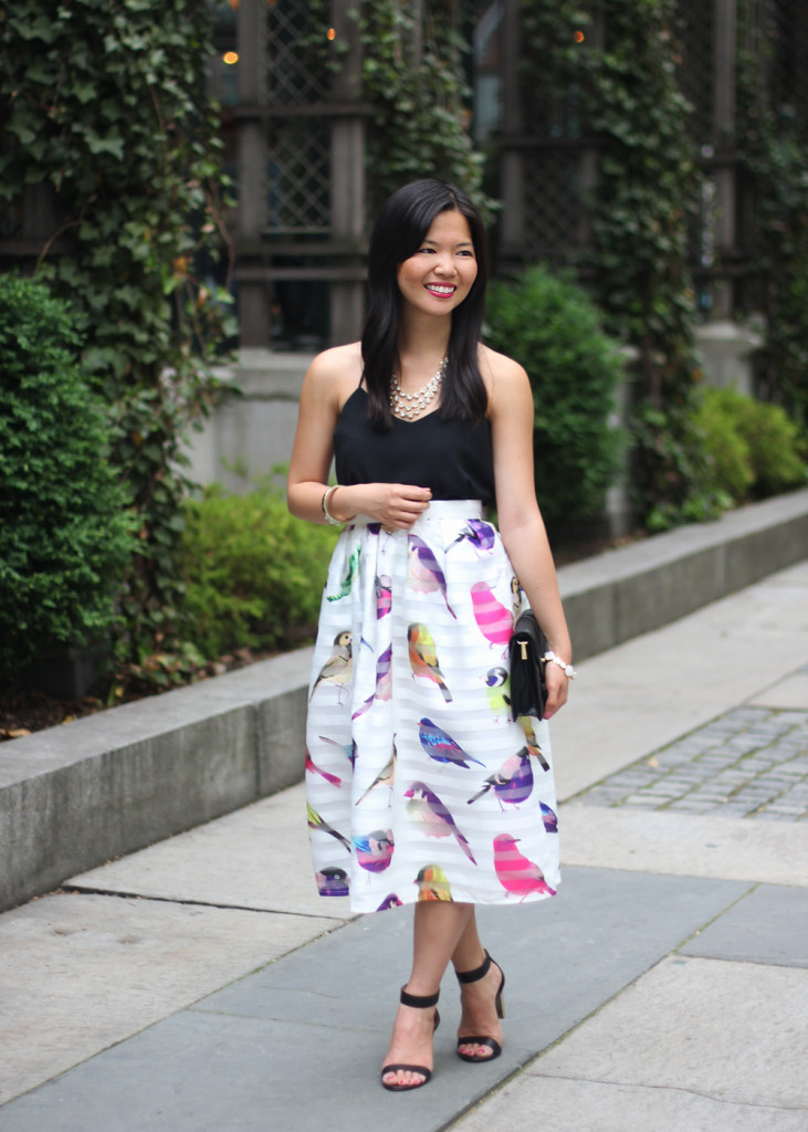 Chicwish Bird Print Midi Skirt