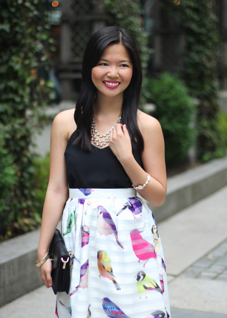Colorful Bird Print Midi Skirt