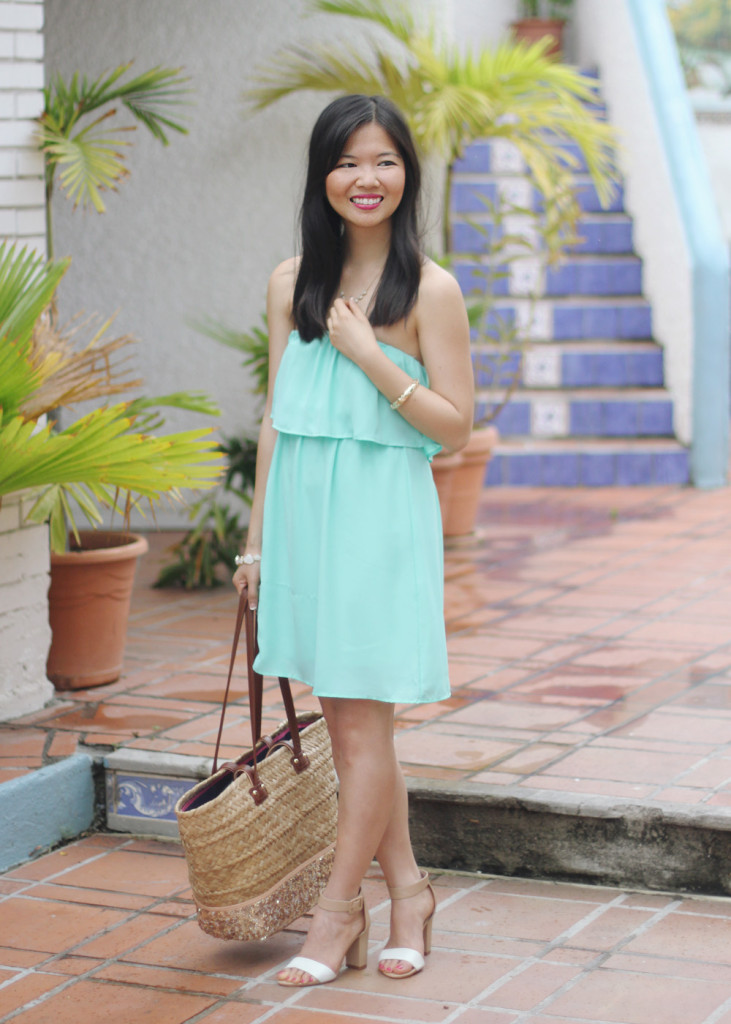 Spring Mint Dress & Straw Tote Bag