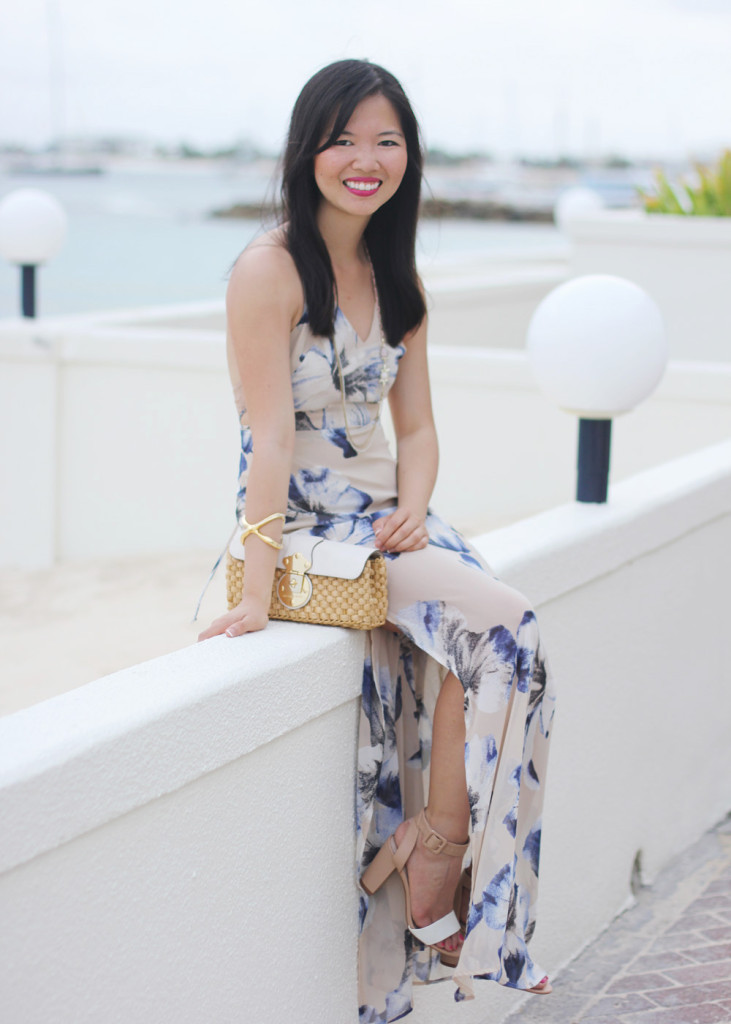 Beige & Blue Floral Maxi Dress