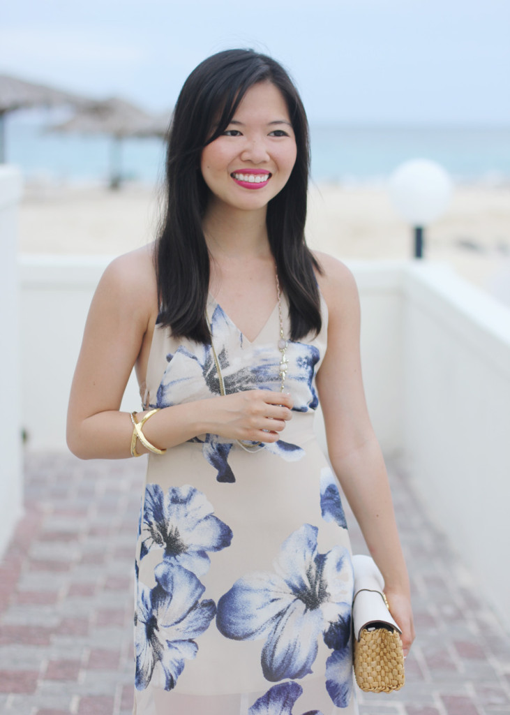 Beige & Blue Floral Summer Dress