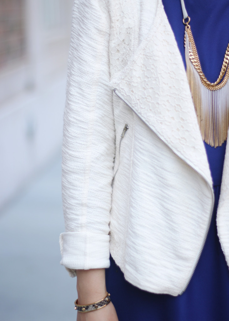 Spring Moto Jacket & Navy Dress