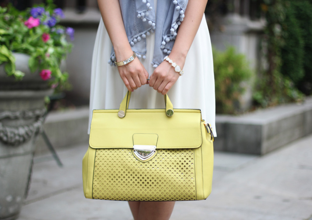 Blue Pom Pom Scarf & Yellow Perforated Scarf