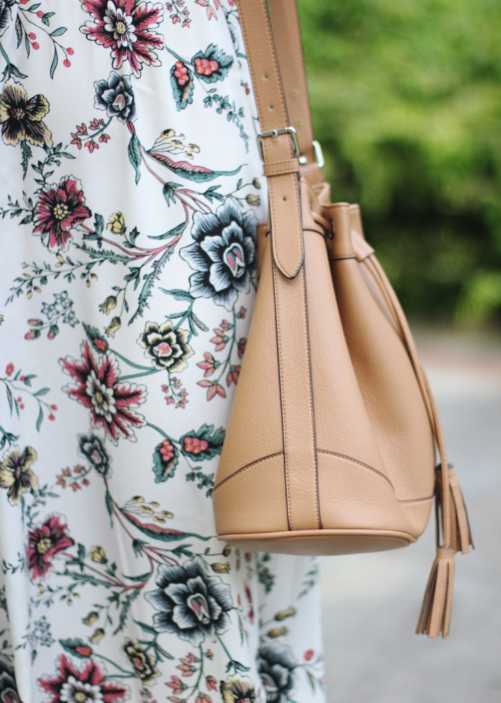 Floral Maxi & Tan Bucket Bag