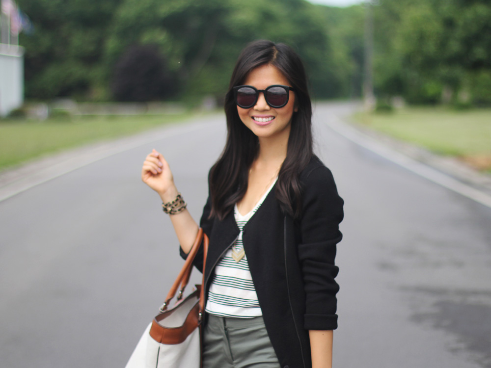 Lou & Grey Black and White Striped Tank Casual Weekend Outfit