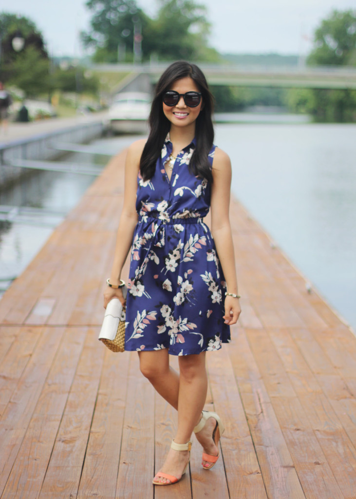 Navy Floral Sleeveless Dress