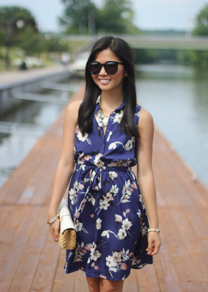 Navy Floral Sleeveless Dress
