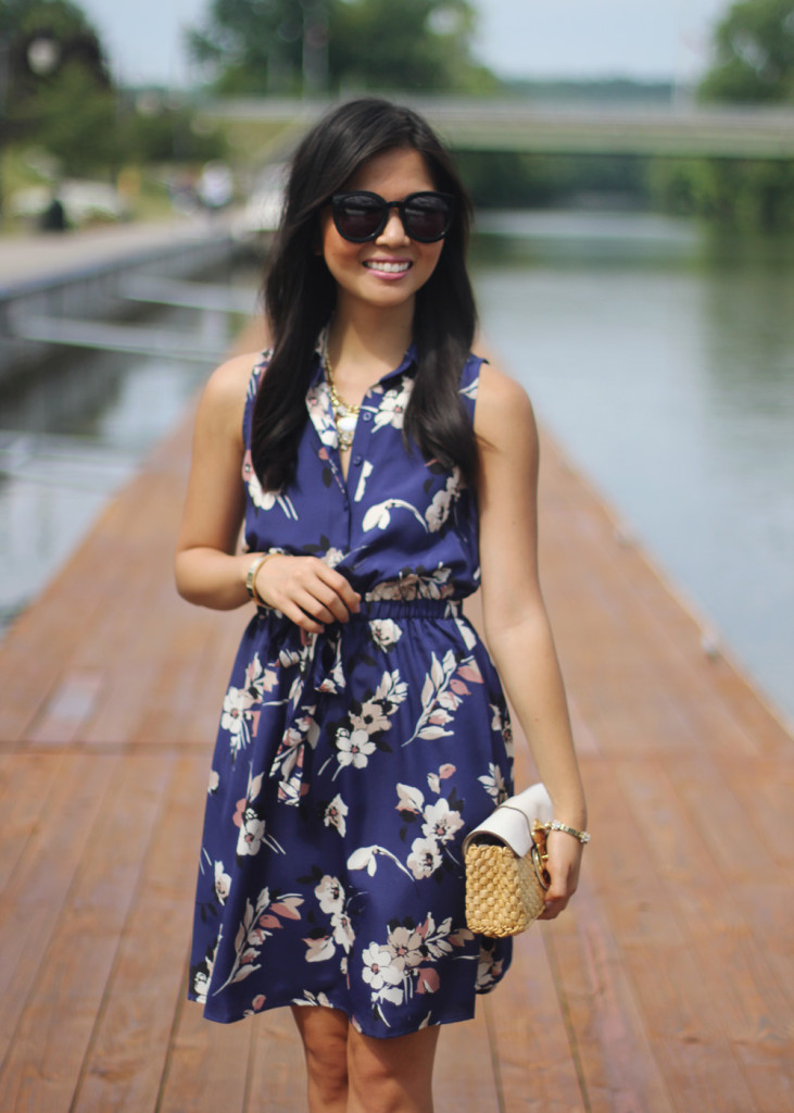 Navy Floral Sleeveless Dress