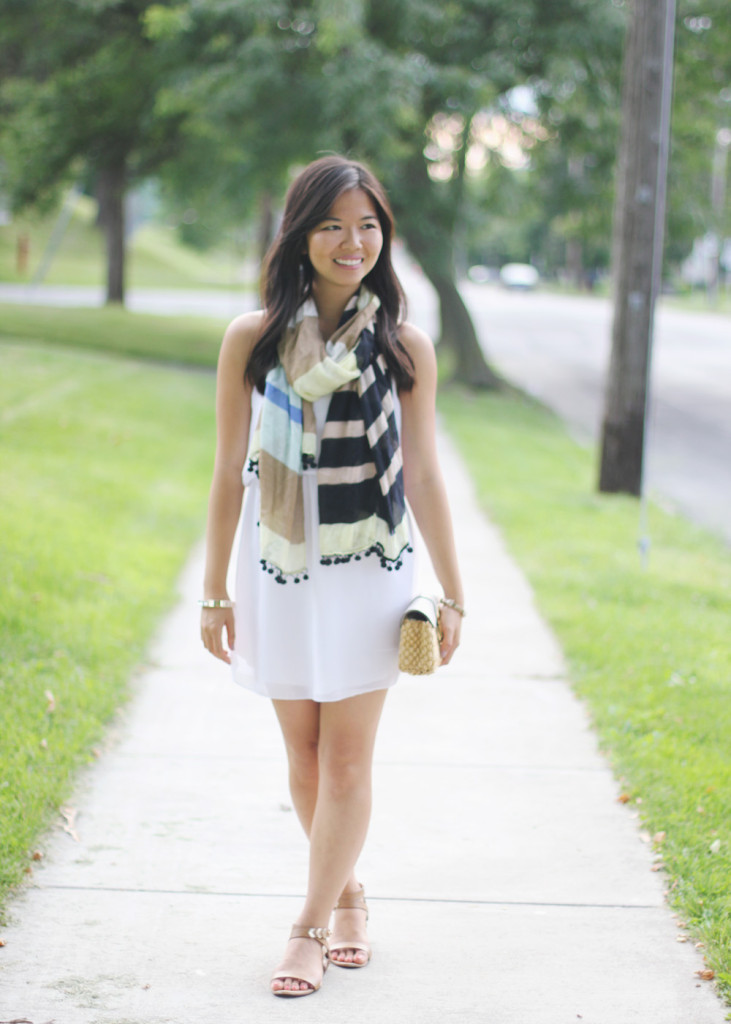 Little White Dress & Striped Scarf