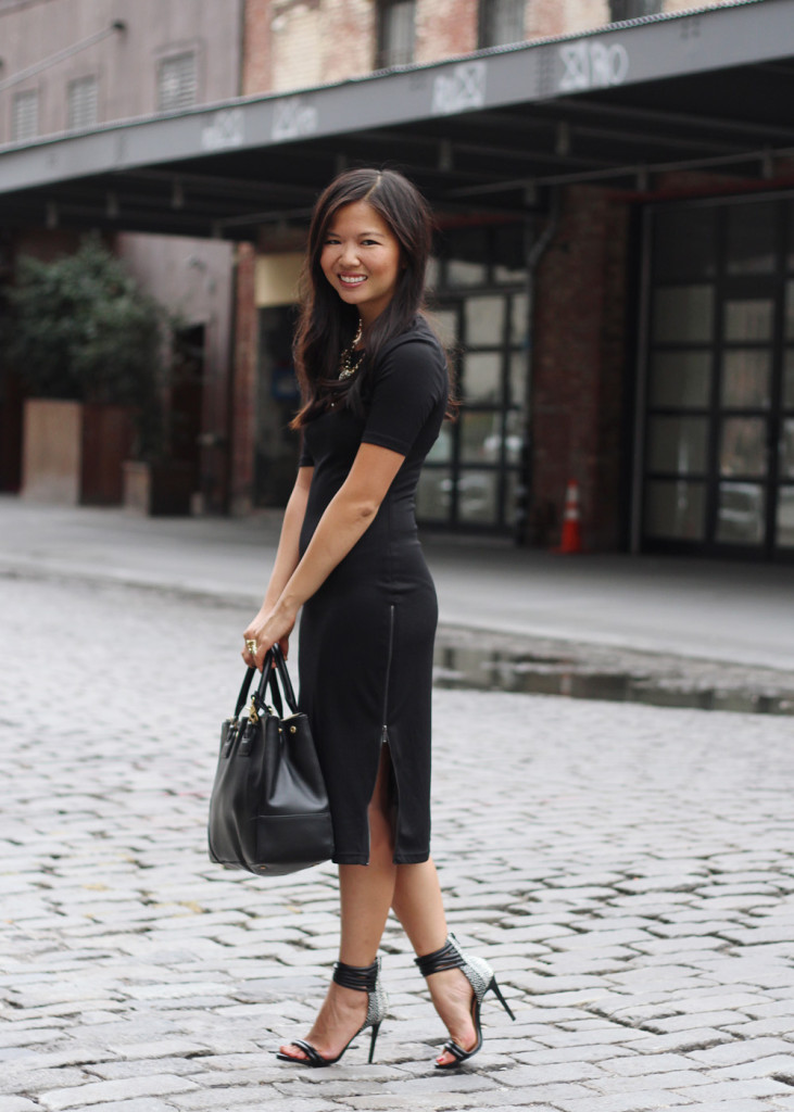 Black Bodycon Dress with Side Zips