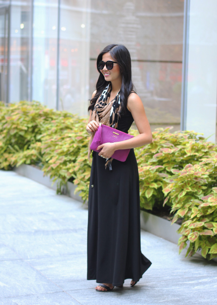 Black Maxi Dress & Leopard Scarf