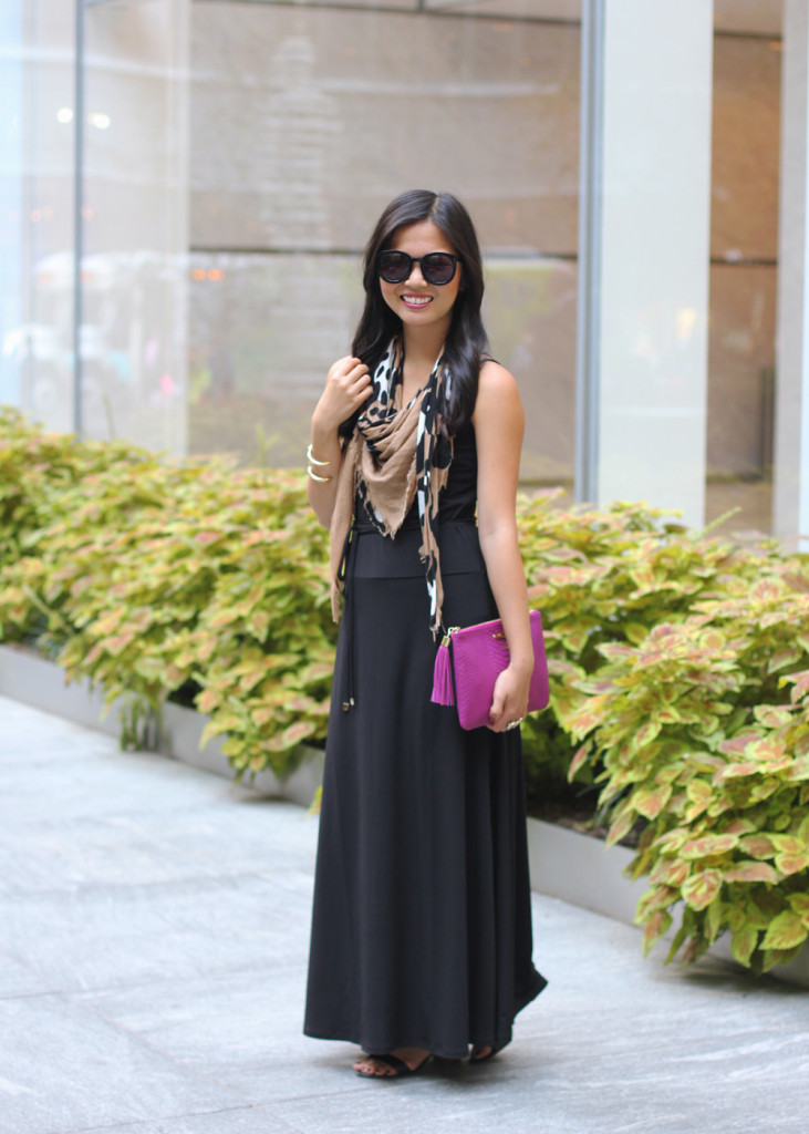 Black Maxi Dress & Leopard Scarf
