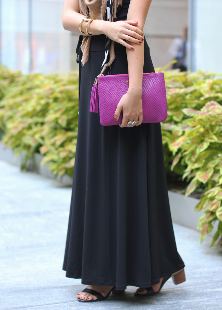 Black Dress & Purple Clutch