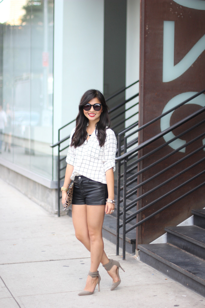 Windowpane Shirt & Leather Shorts