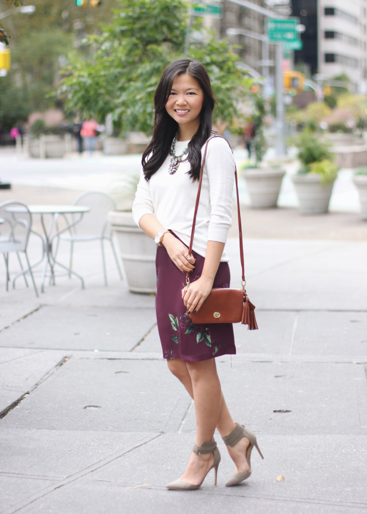 Burgundy Floral Pencil Skirt