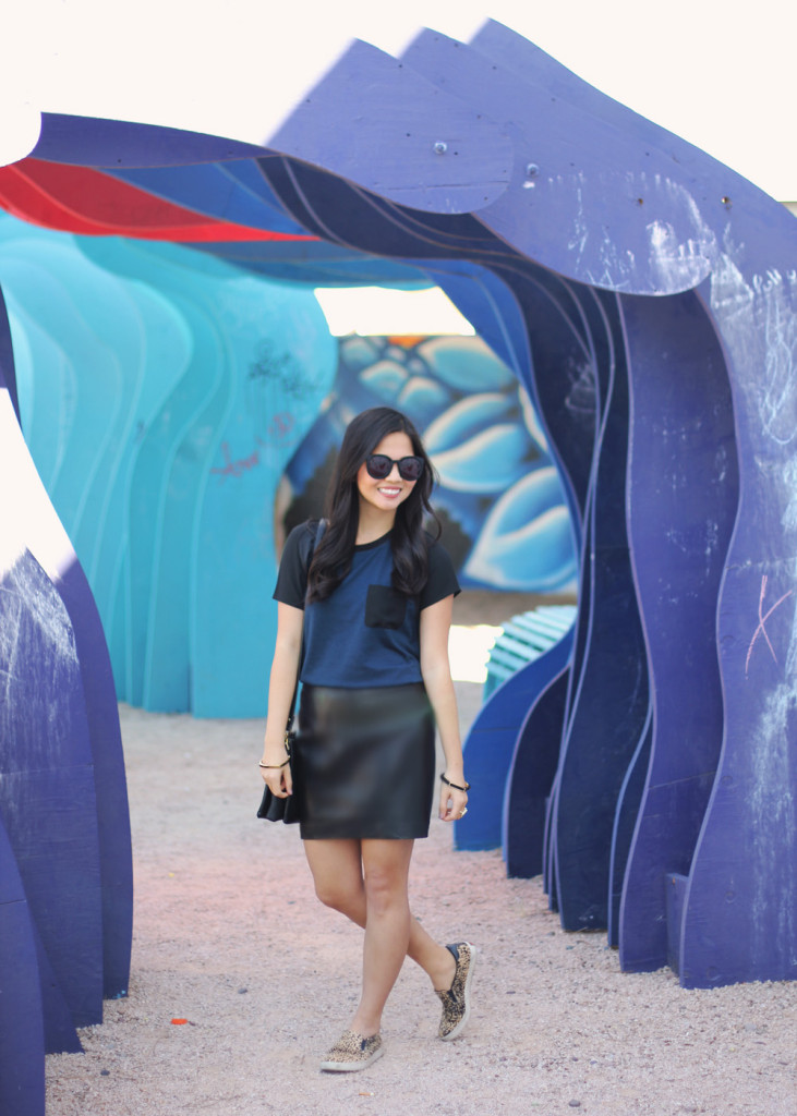 Black and Navy Faux Leather Outfit