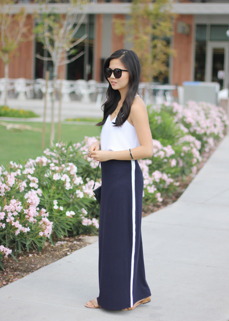Navy Maxi Skirt with White Stripe