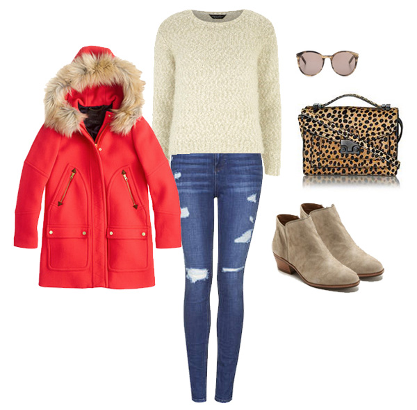 Red Fur-Trimmed J.Crew Jacket