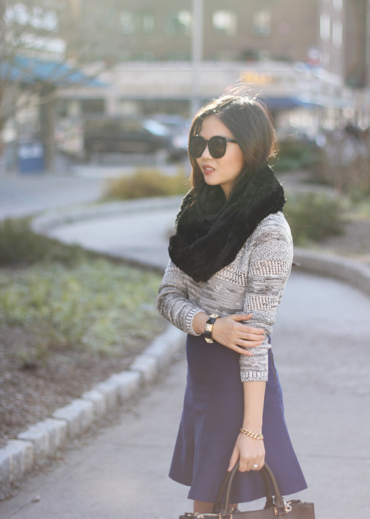 Lou & Grey Space Dye Sweater & Ann Taylor Flounce Skirt