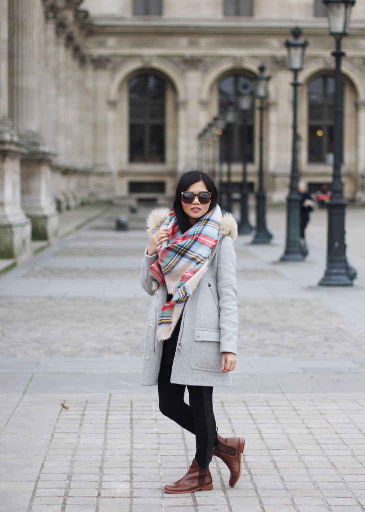 Plaid Blanket Scarf & J.Crew Coat