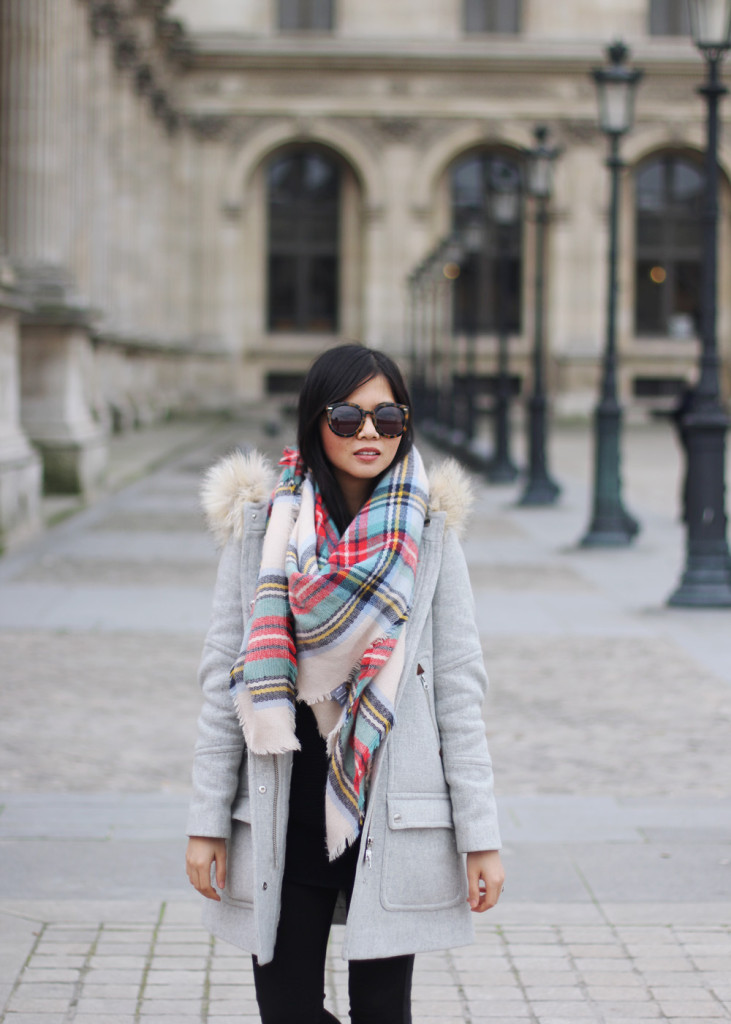 Plaid Blanket Scarf & J.Crew Coat