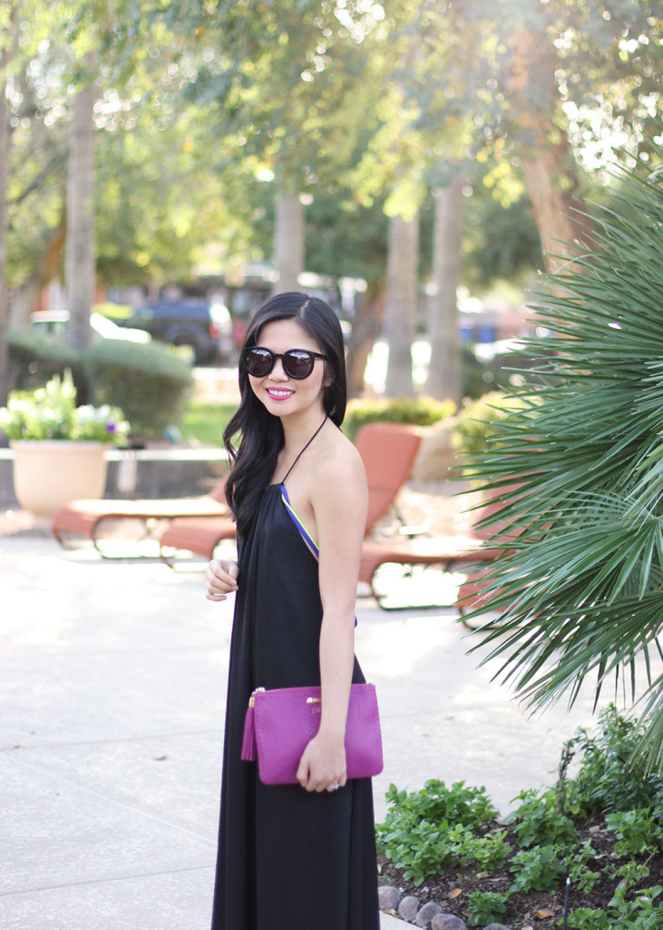 Skirt The Rules // Black Dress & Fuschia Clutch