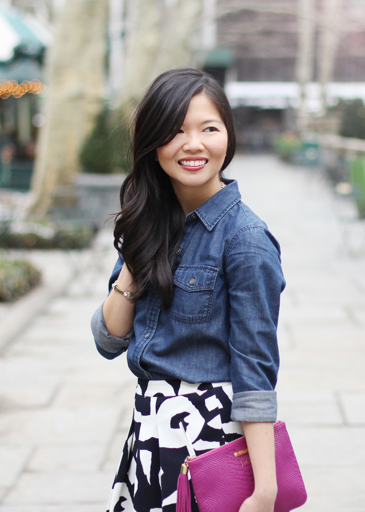 Skirt The Rules // Denim Shirt & Printed Skirt
