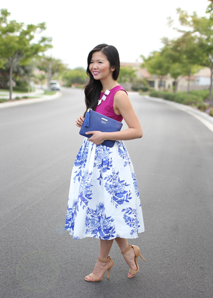 Skirt The Rules // Blue & White Floral Midi Skirt