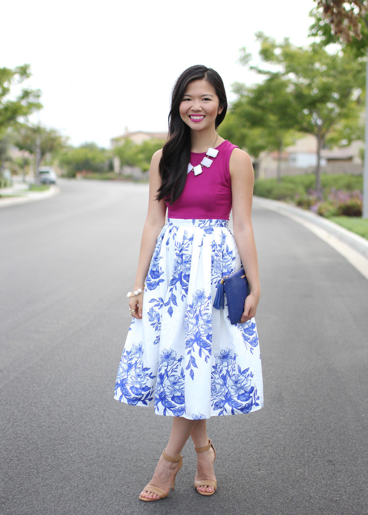 Skirt The Rules // Blue & White Floral Midi Skirt