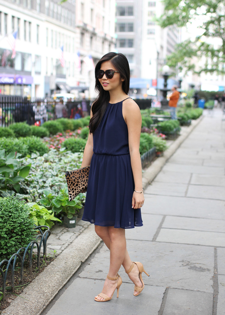 Skirt The Rules // Navy Dress & Leopard Clutch