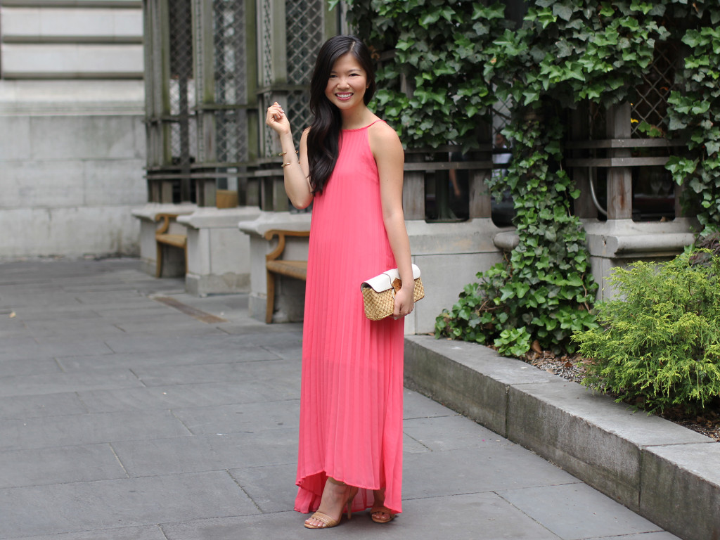 Skirt The Rules // Coral Pleated Mxi Dress